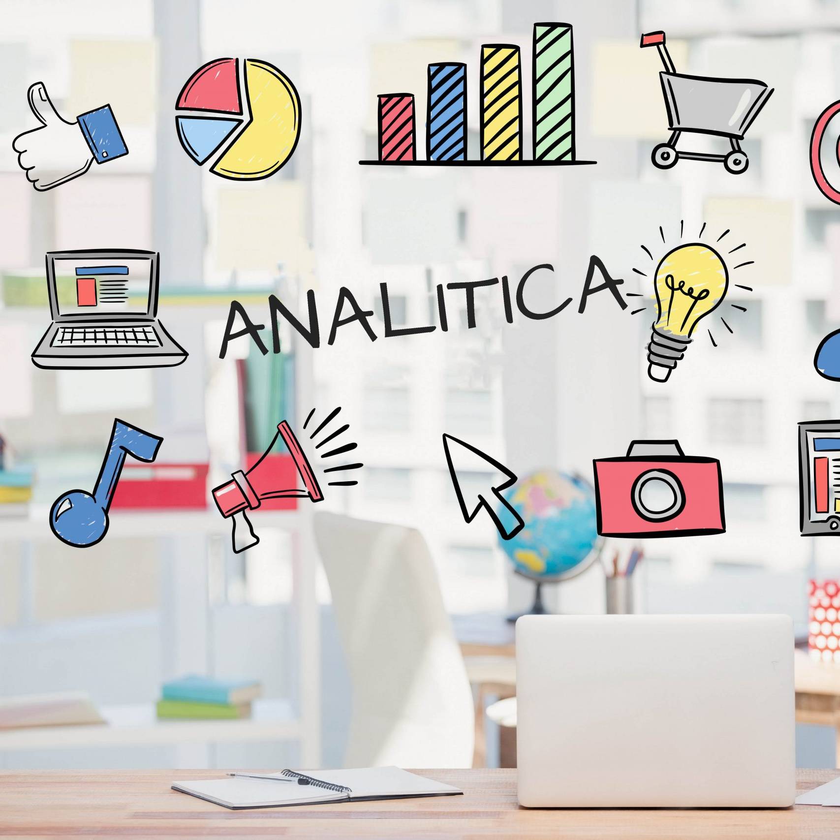 digital composite of marketing graphics with office background 4